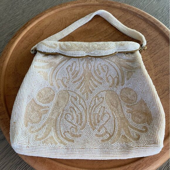 Verweegen & Kok Ivory Beaded Motif Pattern Vintage Clutch/Bag/Handbag. VGUC - Picture 1 of 8